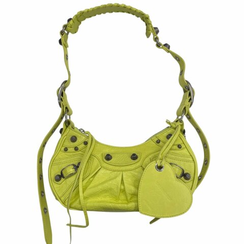 BALENCIAGA 巴黎世家 LE CAGOLE XS 肩背包 羊皮 螢光黃 銀釦