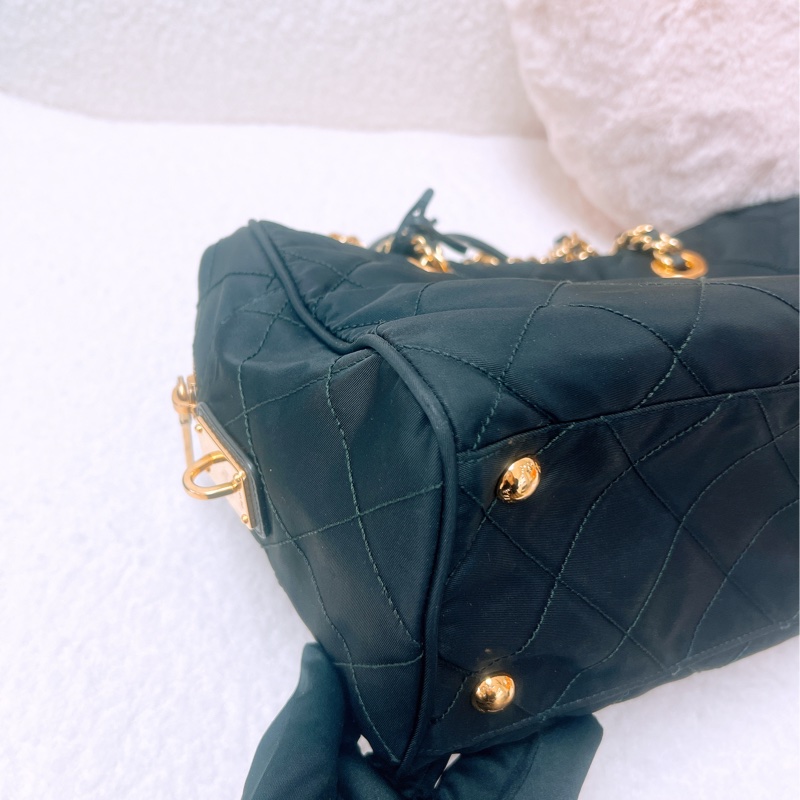 Prada 黑金菱格尼龍托特包/鏈條肩背包-3