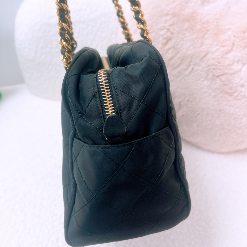 Prada 黑金菱格尼龍托特包/鏈條肩背包-5