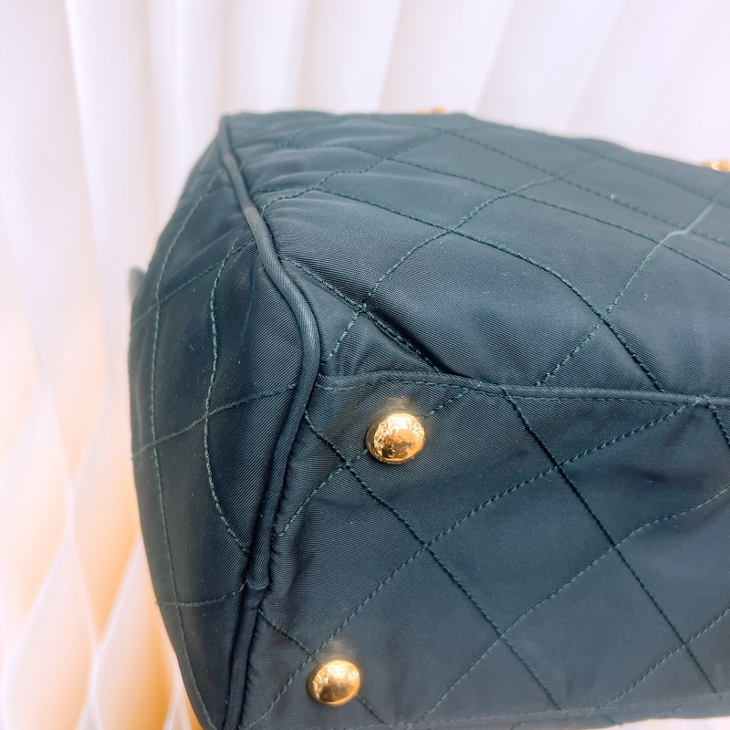 Prada 黑金菱格尼龍托特包/鏈條肩背包-8