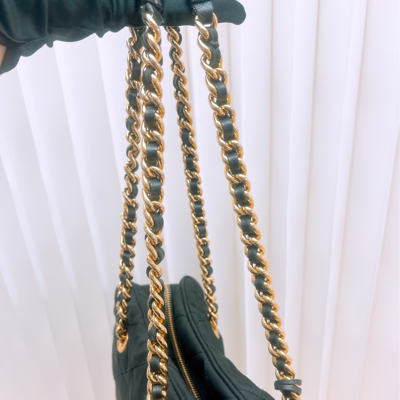 Prada 黑金菱格尼龍托特包/鏈條肩背包-9