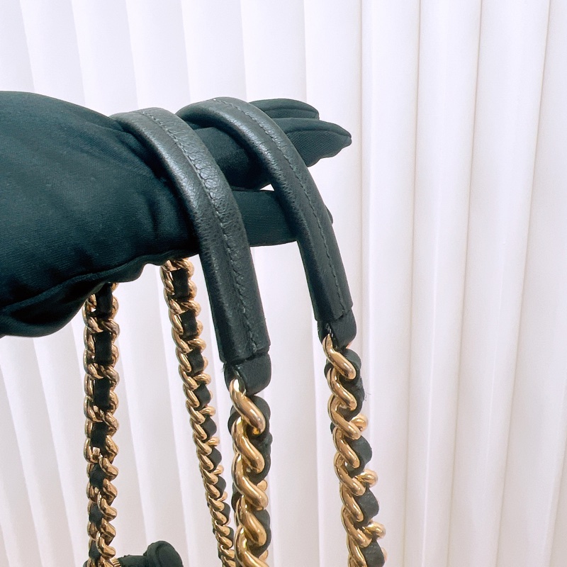 Prada 黑金菱格尼龍托特包/鏈條肩背包-15