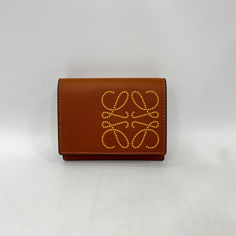 Loewe 焦糖牛皮黃點logo內芥末黃6卡3折短夾