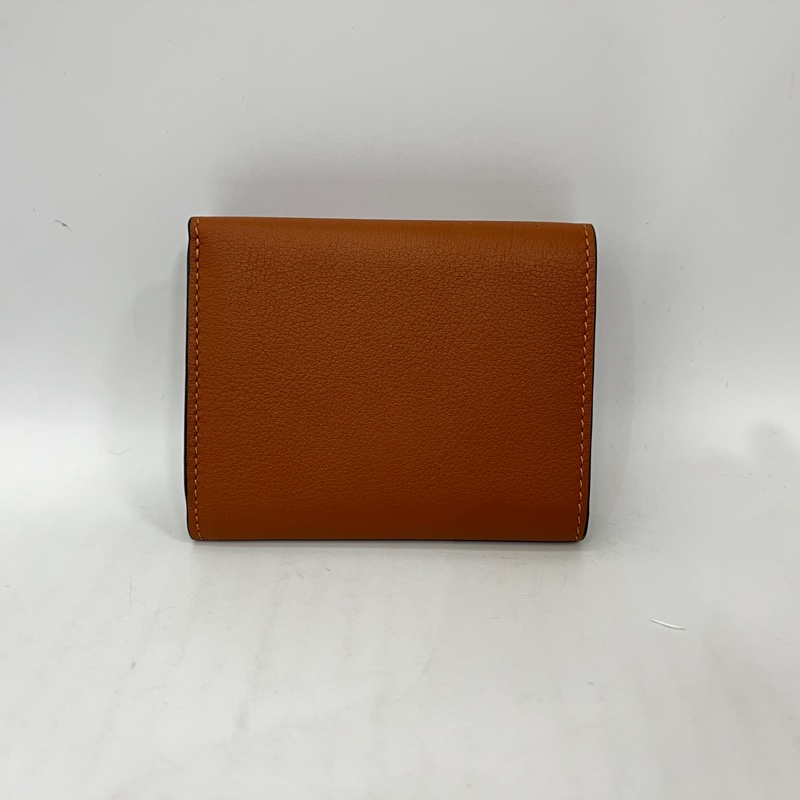 Loewe 焦糖牛皮黃點logo內芥末黃6卡3折短夾-1