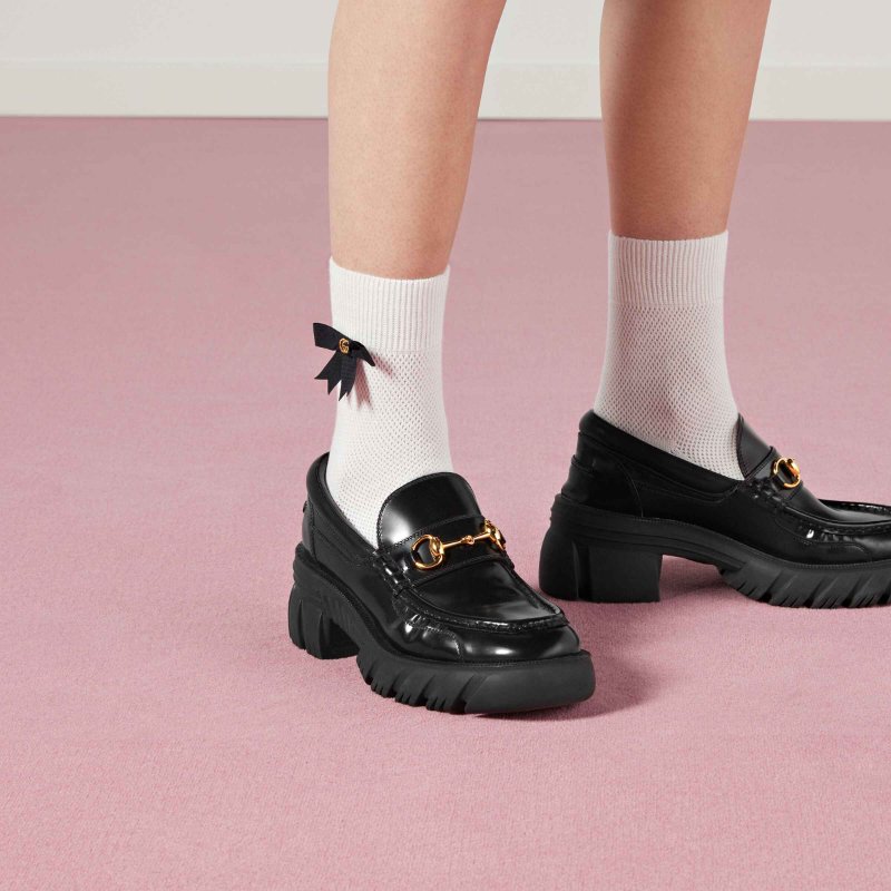 ::GUCCI:: 黑色皮革x金屬馬銜釦樂福鞋 38號-1