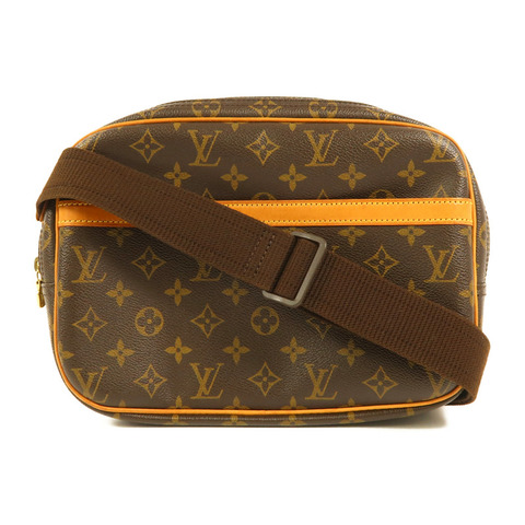 LOUIS VUITTON Monogram Reporter PM金扣肩背袋棕色