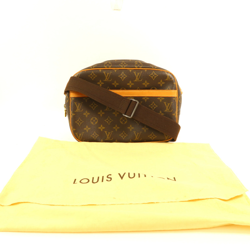 LOUIS VUITTON Monogram Reporter PM金扣肩背袋棕色-17