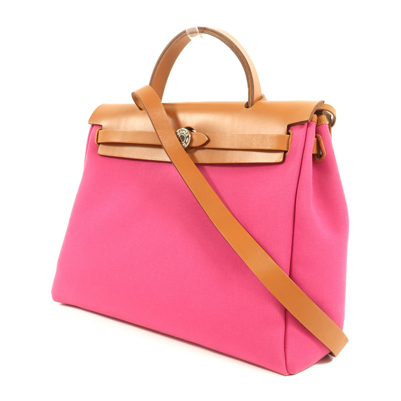 HERMES 帆布Herbag PM銀扣手挽肩背兩用袋-2