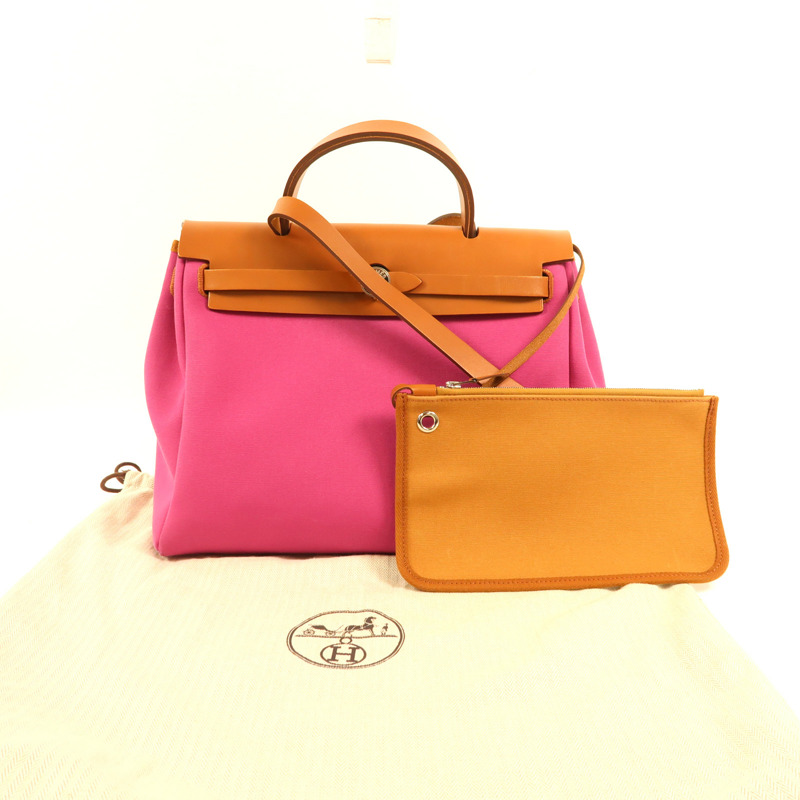 HERMES 帆布Herbag PM銀扣手挽肩背兩用袋-14