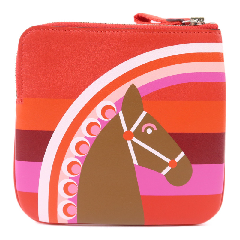 HERMES Swift皮革Carre Pocket Pouch銀扣小袋Rouge De Coeur-1