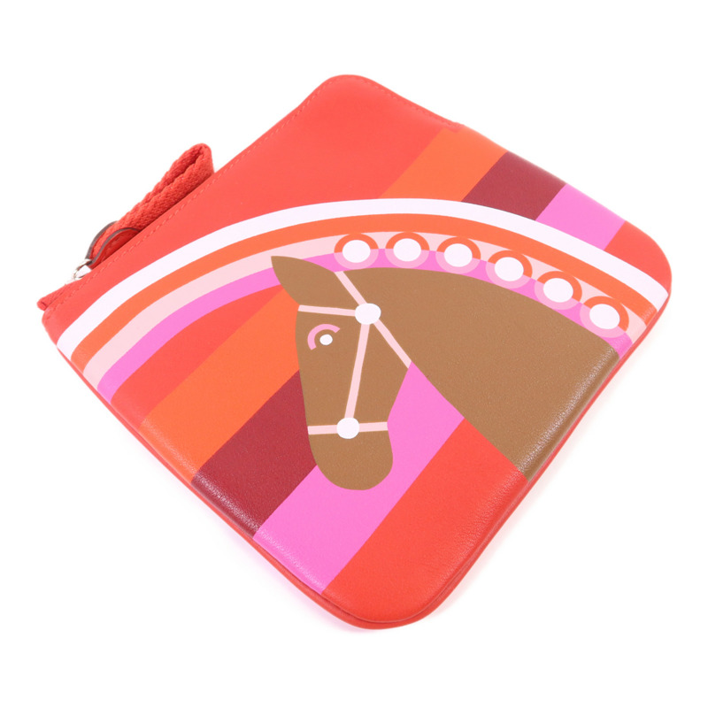 HERMES Swift皮革Carre Pocket Pouch銀扣小袋Rouge De Coeur-2