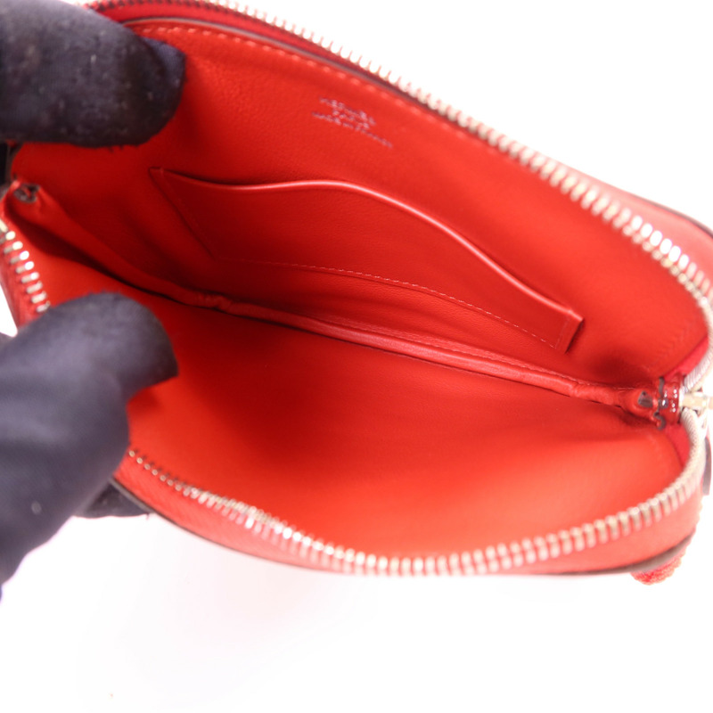 HERMES Swift皮革Carre Pocket Pouch銀扣小袋Rouge De Coeur-4
