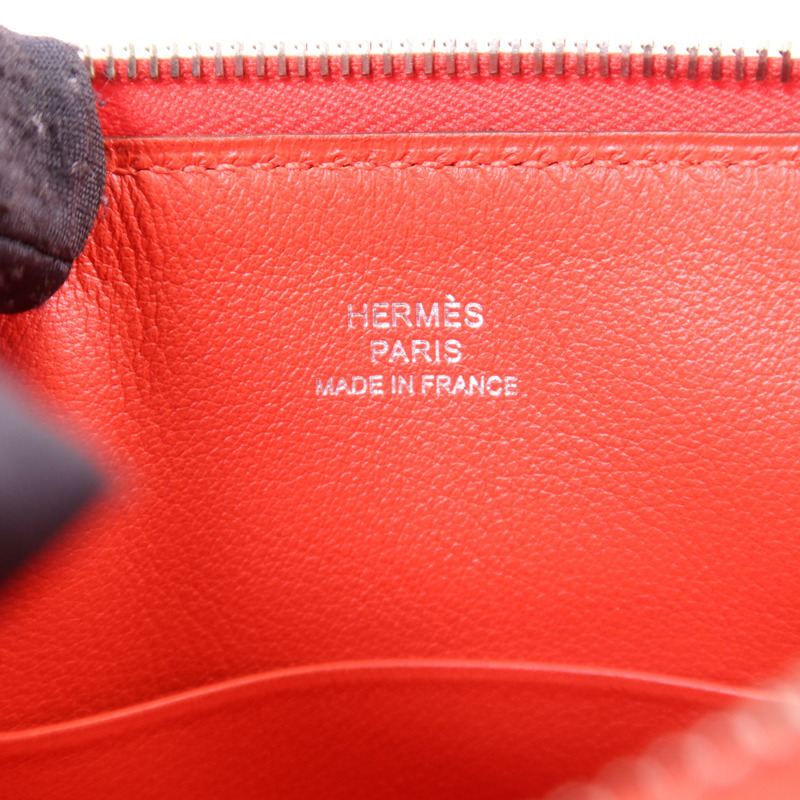 HERMES Swift皮革Carre Pocket Pouch銀扣小袋Rouge De Coeur-5