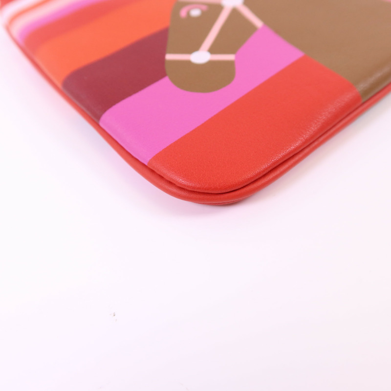 HERMES Swift皮革Carre Pocket Pouch銀扣小袋Rouge De Coeur-9