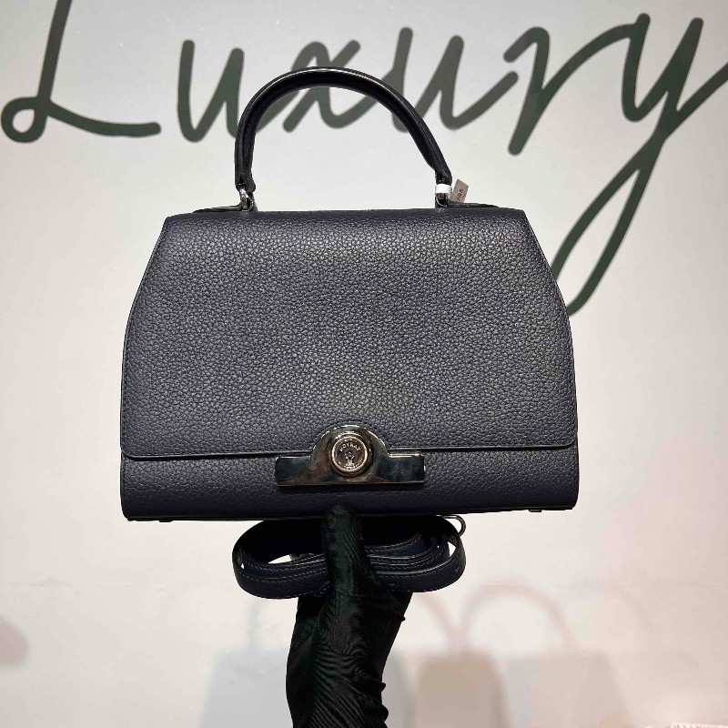 MOYNAT Rejane 中號經典手提單肩斜挎包 聖杯藍 銀扣-0