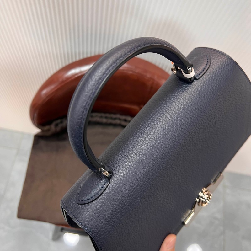 MOYNAT Rejane 中號經典手提單肩斜挎包 聖杯藍 銀扣-2