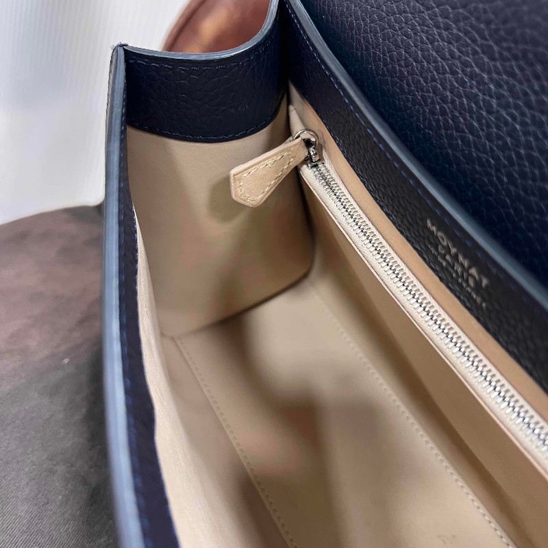 MOYNAT Rejane 中號經典手提單肩斜挎包 聖杯藍 銀扣-7