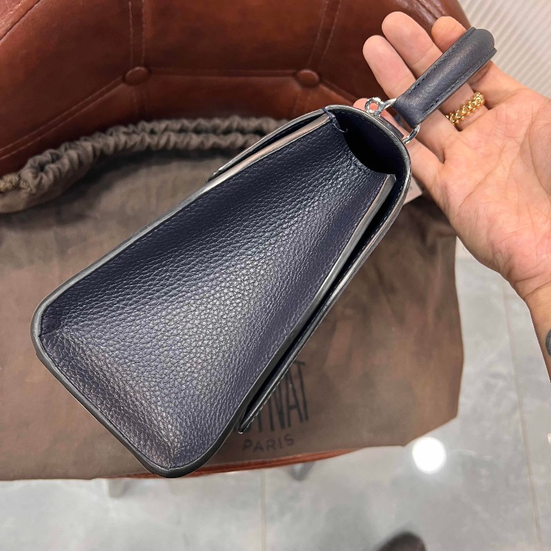 MOYNAT Rejane 中號經典手提單肩斜挎包 聖杯藍 銀扣-11