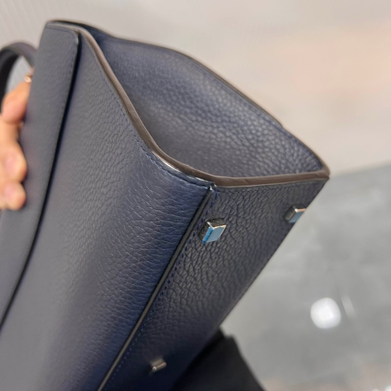 MOYNAT Rejane 中號經典手提單肩斜挎包 聖杯藍 銀扣-14