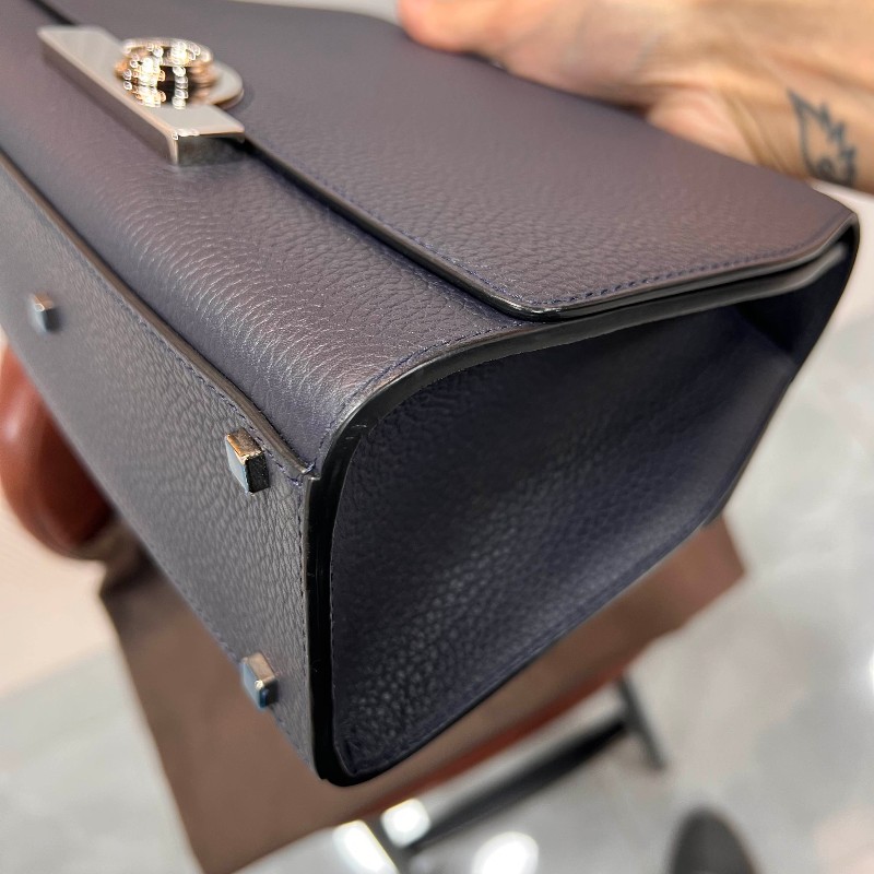 MOYNAT Rejane 中號經典手提單肩斜挎包 聖杯藍 銀扣-15