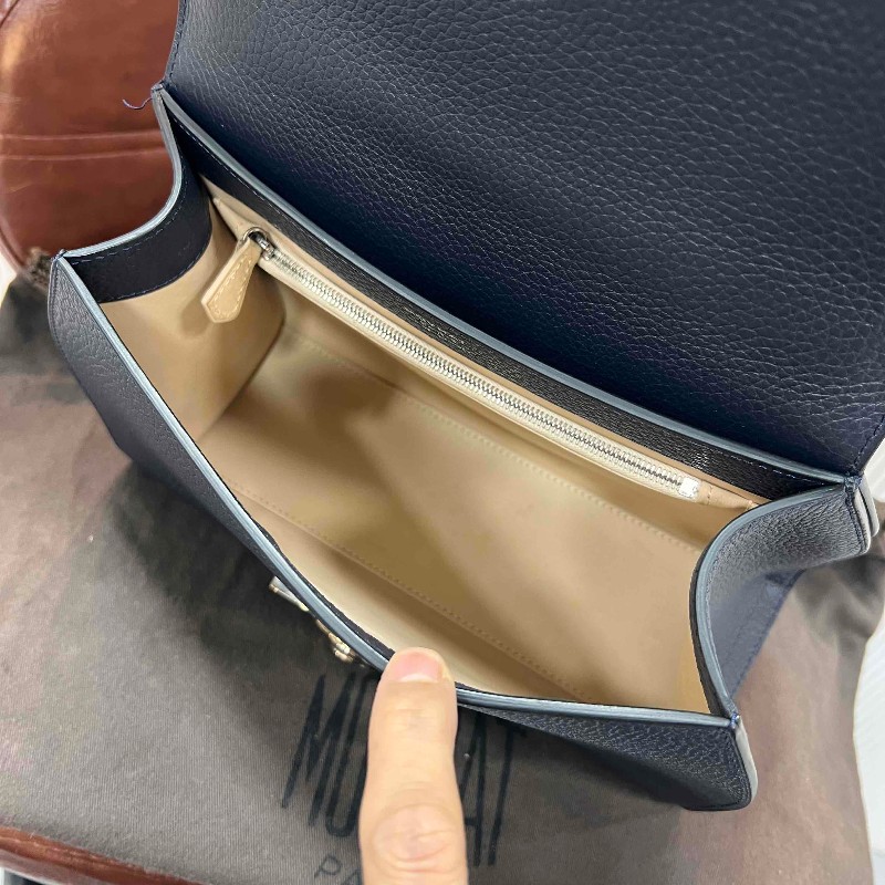 MOYNAT Rejane 中號經典手提單肩斜挎包 聖杯藍 銀扣-17