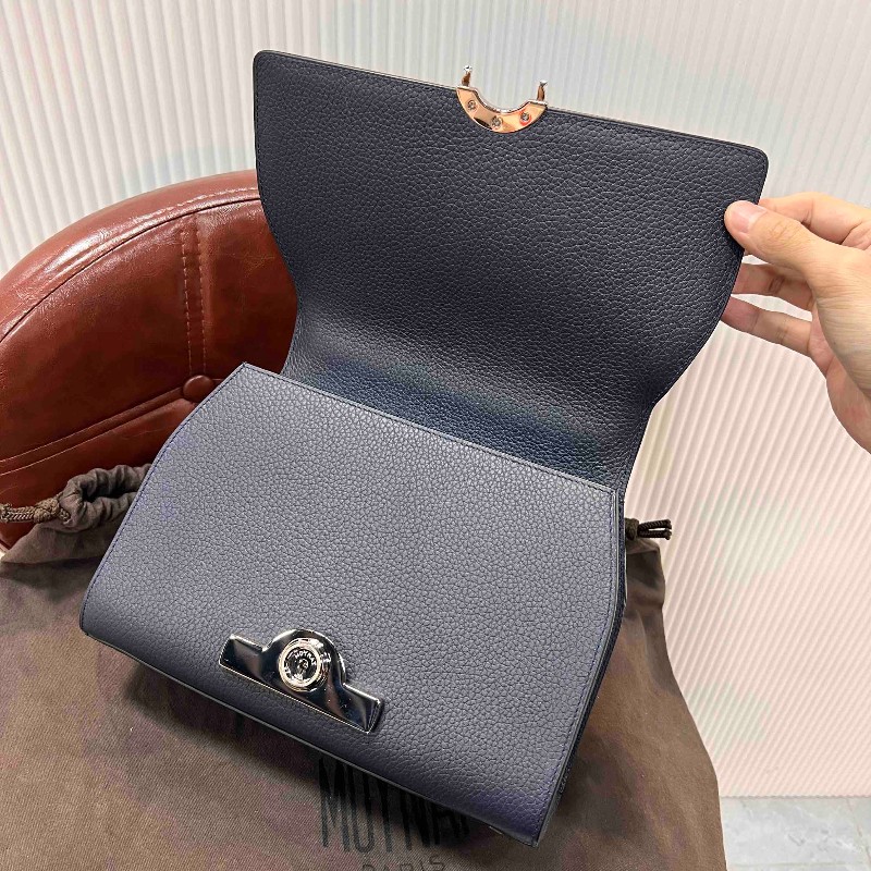 MOYNAT Rejane 中號經典手提單肩斜挎包 聖杯藍 銀扣-19