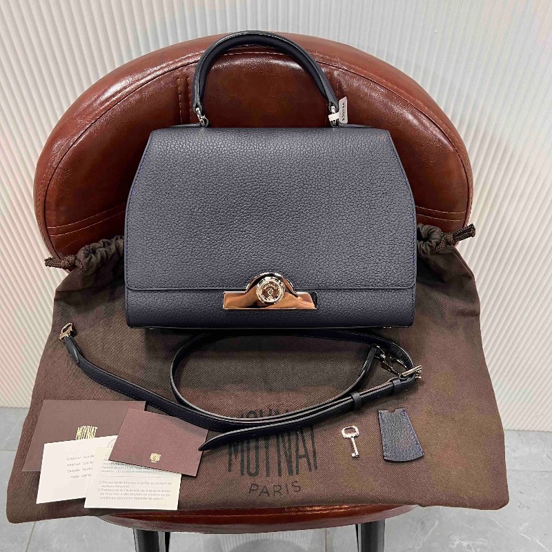 MOYNAT Rejane 中號經典手提單肩斜挎包 聖杯藍 銀扣-22