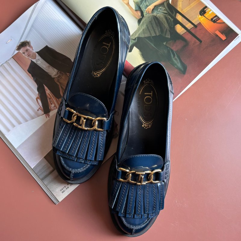 ::TOD'S:: T字鍊飾流蘇牛皮厚底樂福鞋 牛津鞋子 (藍色) 36號-1