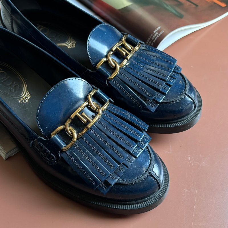 ::TOD'S:: T字鍊飾流蘇牛皮厚底樂福鞋 牛津鞋子 (藍色) 36號-3