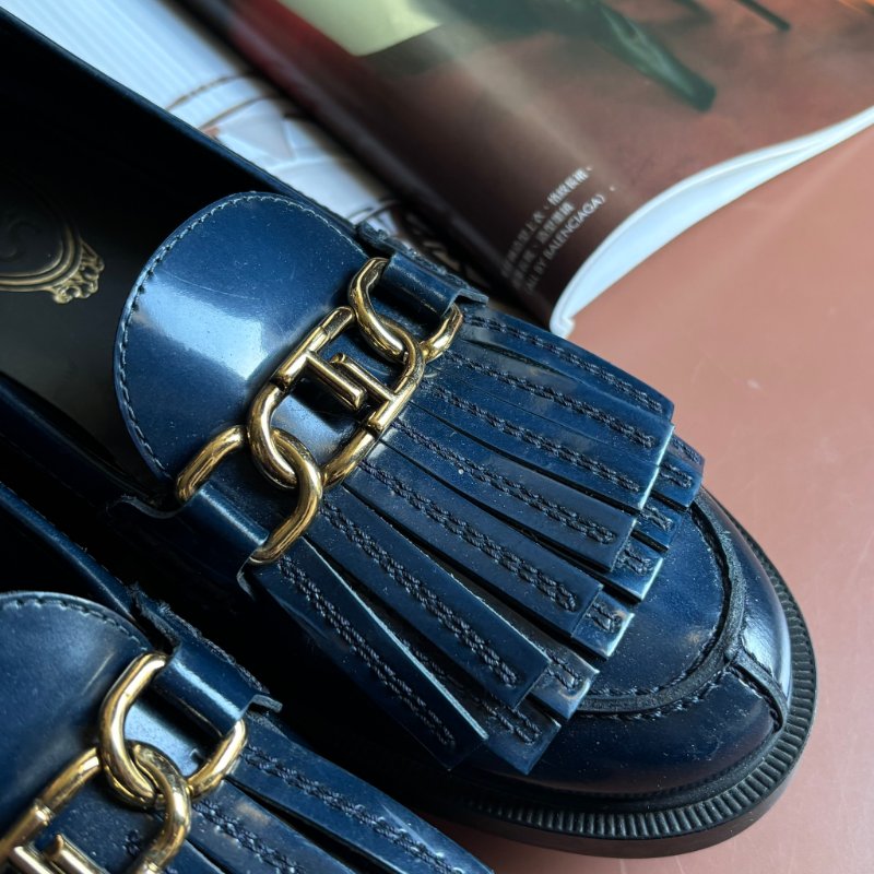 ::TOD'S:: T字鍊飾流蘇牛皮厚底樂福鞋 牛津鞋子 (藍色) 36號-4