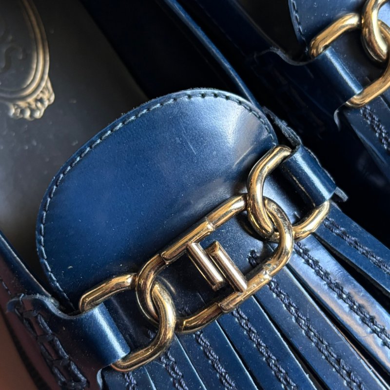 ::TOD'S:: T字鍊飾流蘇牛皮厚底樂福鞋 牛津鞋子 (藍色) 36號-6