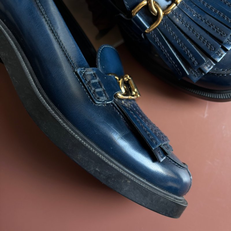 ::TOD'S:: T字鍊飾流蘇牛皮厚底樂福鞋 牛津鞋子 (藍色) 36號-13