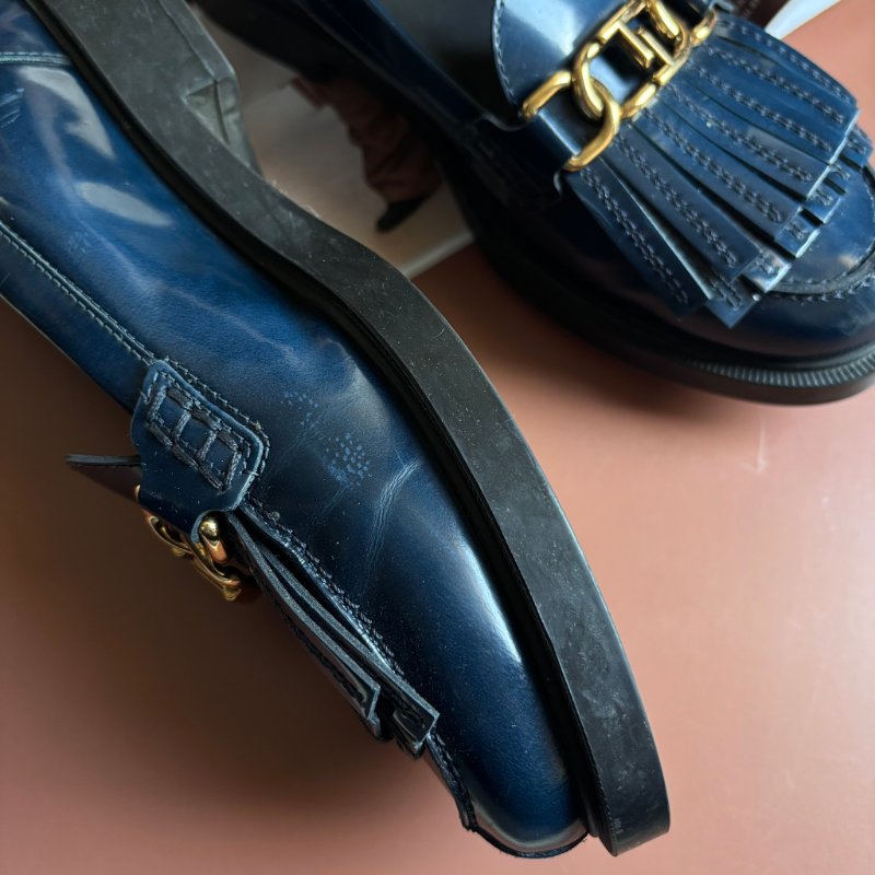 ::TOD'S:: T字鍊飾流蘇牛皮厚底樂福鞋 牛津鞋子 (藍色) 36號-16
