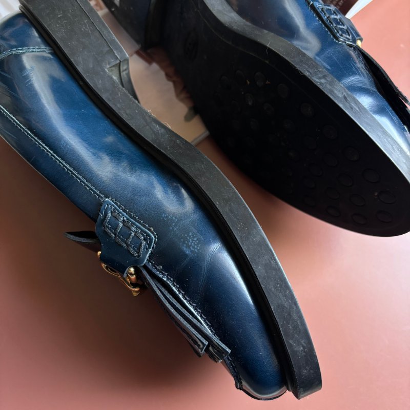 ::TOD'S:: T字鍊飾流蘇牛皮厚底樂福鞋 牛津鞋子 (藍色) 36號-20