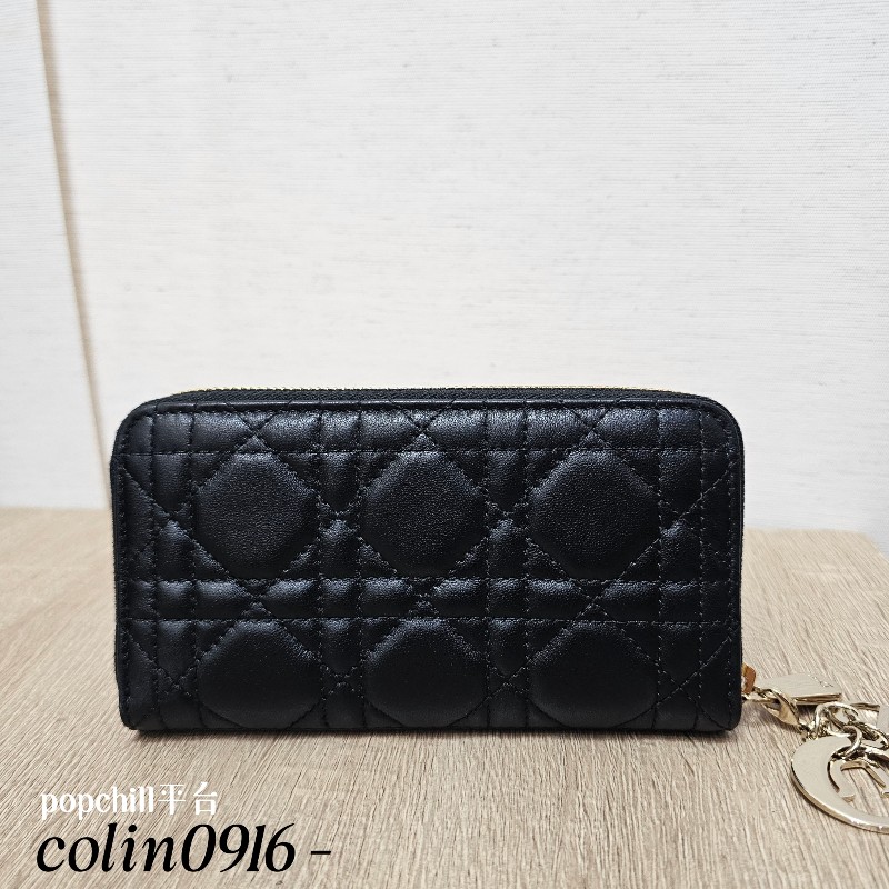 [實品超美☺️] Dior黑羊皮LadyDior金釦拉鏈中夾-0