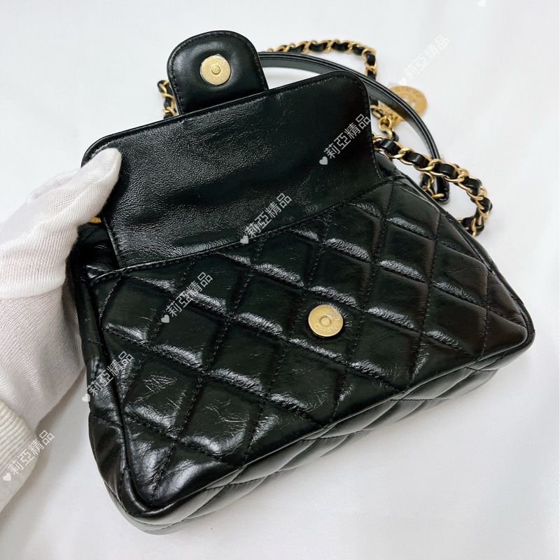 莉亞精品♡Chanel AS4323 天貓精靈小號 黑金 近新-6
