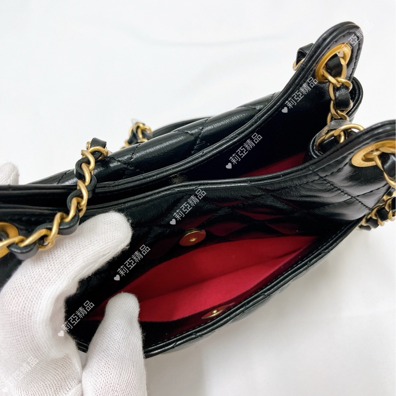 莉亞精品♡Chanel AS4323 天貓精靈小號 黑金 近新-9