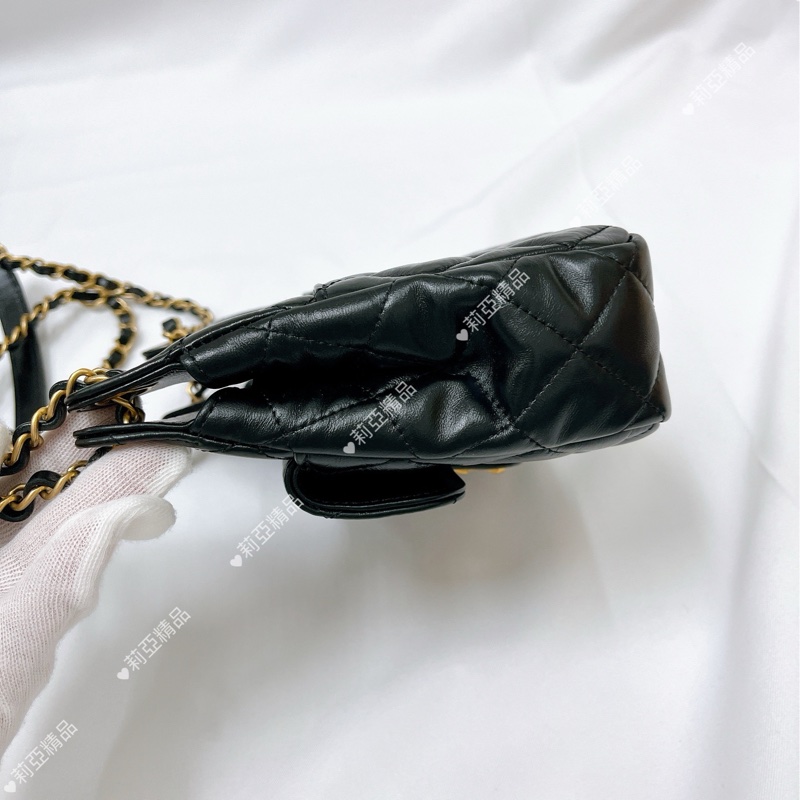 莉亞精品♡Chanel AS4323 天貓精靈小號 黑金 近新-11