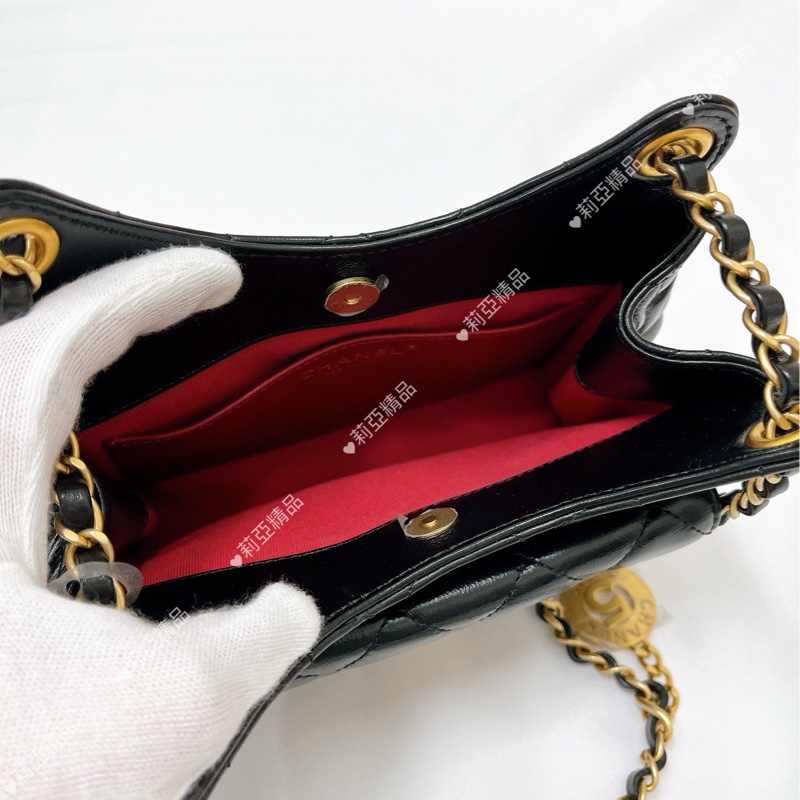 莉亞精品♡Chanel AS4323 天貓精靈小號 黑金 近新-17