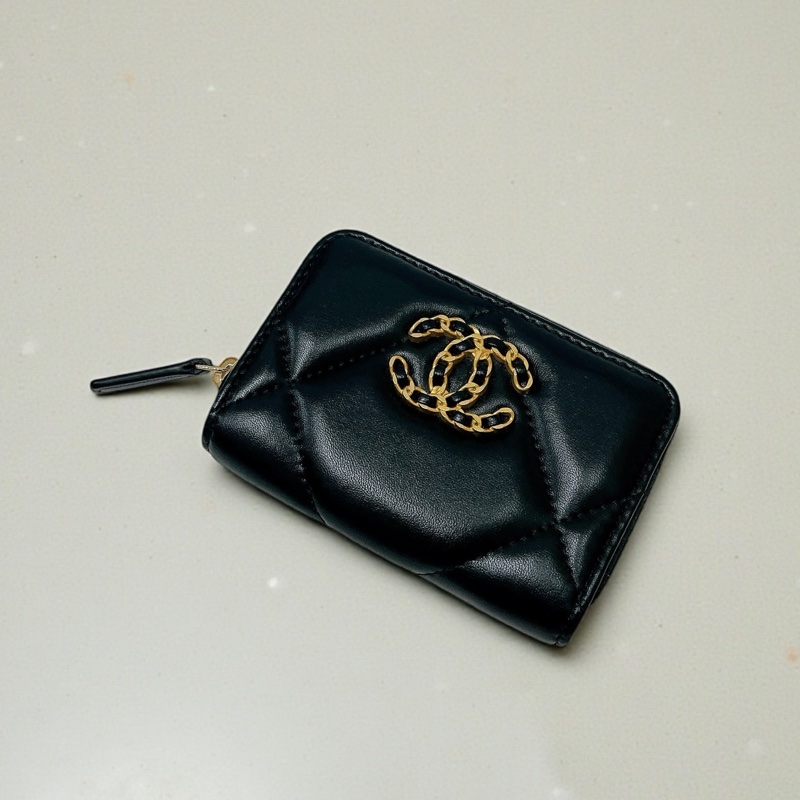 莉亞精品♡Chanel AP0949 19ㄇ拉三格零錢包 黑金 二手-0
