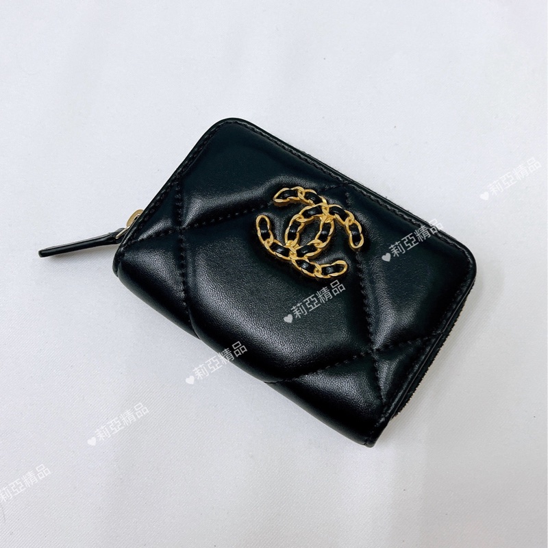莉亞精品♡Chanel AP0949 19ㄇ拉三格零錢包 黑金 二手-1