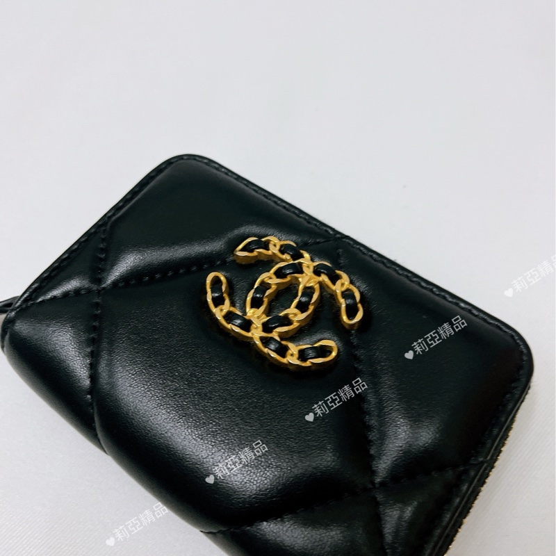 莉亞精品♡Chanel AP0949 19ㄇ拉三格零錢包 黑金 二手-2