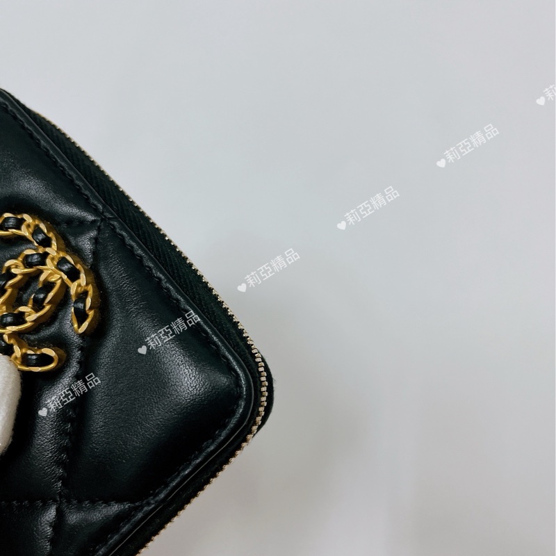 莉亞精品♡Chanel AP0949 19ㄇ拉三格零錢包 黑金 二手-8