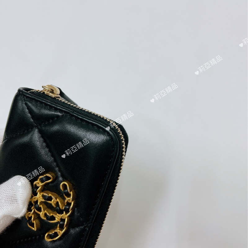 莉亞精品♡Chanel AP0949 19ㄇ拉三格零錢包 黑金 二手-9