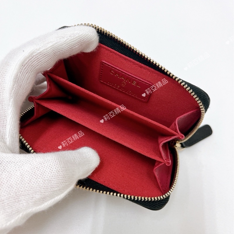 莉亞精品♡Chanel AP0949 19ㄇ拉三格零錢包 黑金 二手-10