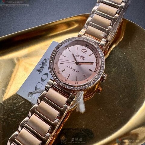 COACH手錶,編號CH00257,30mm玫瑰金圓形精鋼錶殼,玫瑰金色簡約, 中三針顯示錶面,玫瑰金色精鋼錶帶款