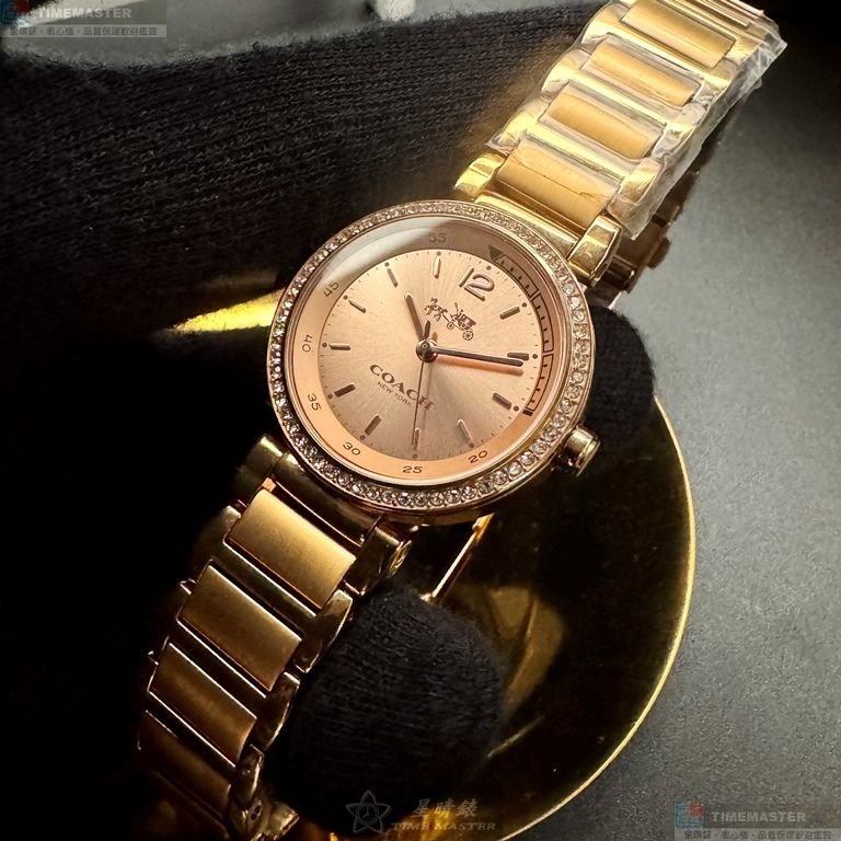 COACH手錶,編號CH00257,30mm玫瑰金圓形精鋼錶殼,玫瑰金色簡約, 中三針顯示錶面,玫瑰金色精鋼錶帶款-2