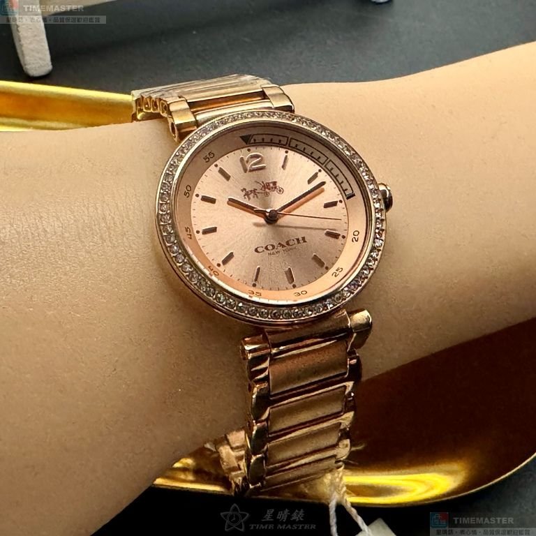 COACH手錶,編號CH00257,30mm玫瑰金圓形精鋼錶殼,玫瑰金色簡約, 中三針顯示錶面,玫瑰金色精鋼錶帶款-5
