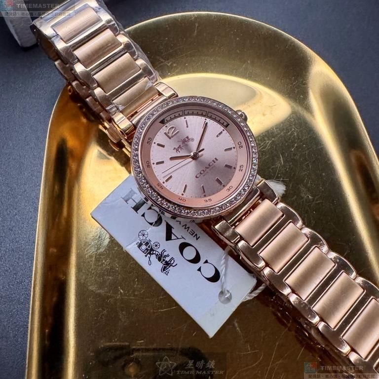 COACH手錶,編號CH00257,30mm玫瑰金圓形精鋼錶殼,玫瑰金色簡約, 中三針顯示錶面,玫瑰金色精鋼錶帶款-8