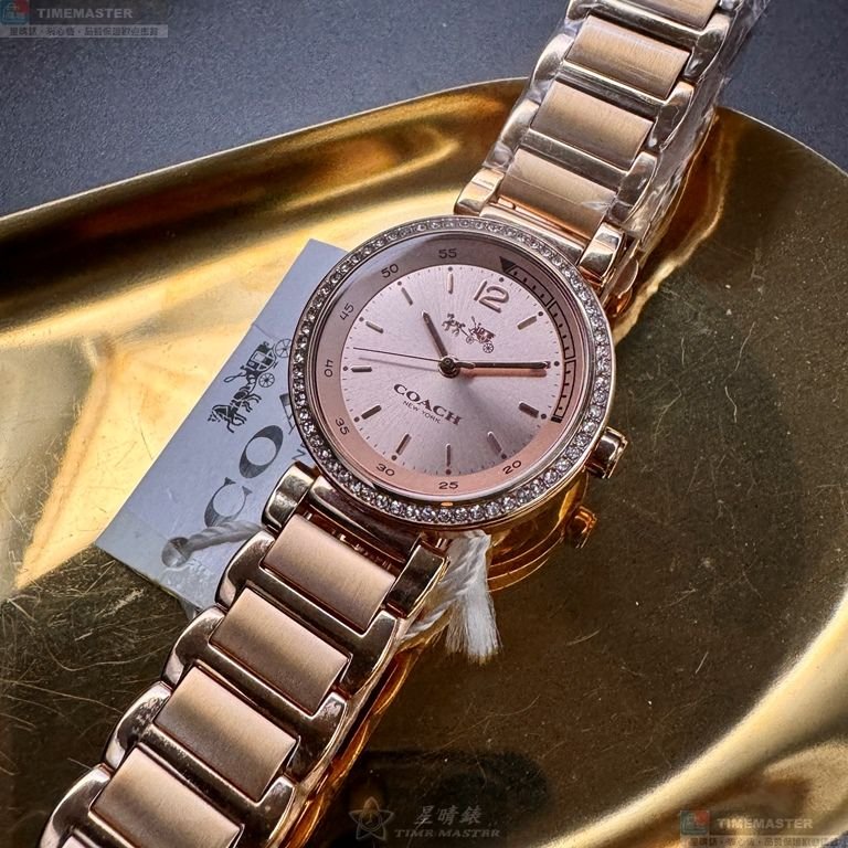 COACH手錶,編號CH00257,30mm玫瑰金圓形精鋼錶殼,玫瑰金色簡約, 中三針顯示錶面,玫瑰金色精鋼錶帶款-10